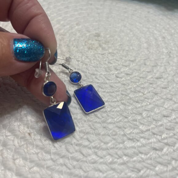 Beautiful SAPPHIRE QUARTZ Handmade Sterling 925 Dangle Earrings #309D - Picture 3 of 3